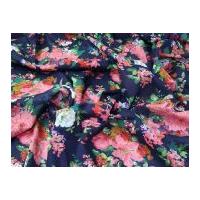 vintage style floral print fine cotton voile dress fabric navy blue