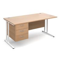 Vistro Rectangular Single Pedestal Desk - White Cantilever Leg Beech 1600mm 3 Drawers