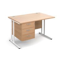 Vistro Rectangular Single Pedestal Desk - White Cantilever Leg Beech 1200mm 3 Drawers