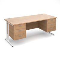 Vistro Rectangular Double Pedestal Desk - White Cantilever Leg Beech 1800mm 2 x 3 Drawer Units