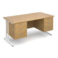 vistro rectangular double pedestal desk white cantilever leg oak 1600m ...