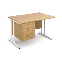 Vistro Rectangular Single Pedestal Desk - White Cantilever Leg Oak 1200mm 3 Drawers