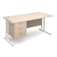 Vistro Rectangular Single Pedestal Desk - White Cantilever Leg Maple 1600mm 3 Drawers