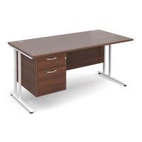 Vistro Rectangular Single Pedestal Desk - White Cantilever Leg Walnut 1600mm 2 Drawers