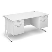 Vistro Rectangular Double Pedestal Desk - White Cantilever Leg White 1600mm 2 x 2 Drawer Units