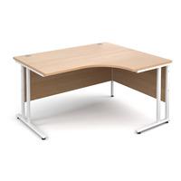 Vistro Ergonomic Desk - White Cantilever Leg Beech Right Handed 1400mm