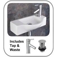 Viterbo Narrow 24.5cm Wall Mounted Sink with Single Lever Mixer Tap and Pop up Waste