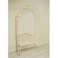 Vintage Cream Steel Metal Garden Arch with Seat by Kingfisher