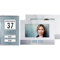 Video door intercom Corded Complete kit m-e modern-electronics Semi-detached Stainless steel, White