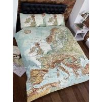 Vintage Europe Map Double Duvet Cover and Pillowcases Set