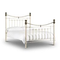 Victory Metal King Size Bed In Stone White With Brass Effect
