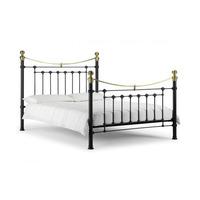 Victory Metal Single Bed In Satin Black With Real Brass Effect