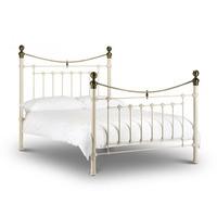 Victory Metal Single Bed In Stone White With Real Brass Effect