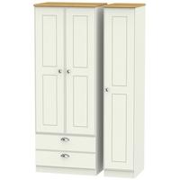 Victoria Cream Ash and Modern Oak Triple Wardrobe - Tall with 2 Drawer