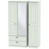 Victoria Grey Matt Triple Wardrobe - 2 Drawer with Mirror