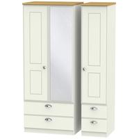 Victoria Cream Ash and Modern Oak Triple Wardrobe with Mirror and Drawer