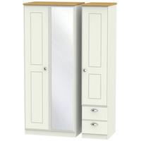 Victoria Cream Ash and Modern Oak Triple Wardrobe with Mirror and 2 Drawer