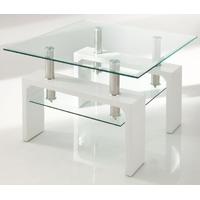 Vida Living Calico Glass Top White End Table