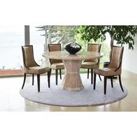 Vida Living Marcello Marble Dining Set - Small Round with 4 Beige Faux Leather Chairs