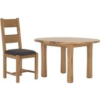 Vida Living Breeze Oak Dining Set - Round Extending with 4 Grey Dining Chairs