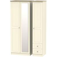 Vienna Cream Ash Triple Wardrobe - Tall with 2 Drawer and Mirror