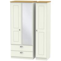 victoria cream ash and modern oak triple wardrobe 2 drawer with mirror