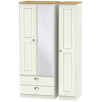 Victoria Cream Ash and Modern Oak Triple Wardrobe - Tall 2 Drawer with Mirror