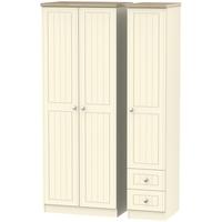 Vienna Cream Ash Triple Wardrobe - Tall Plain with 2 Drawer