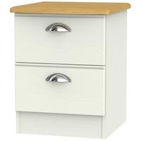 Victoria Cream Ash and Modern Oak Bedside Cabinet - 2 Drawer Locker