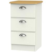 Victoria Cream Ash and Modern Oak Bedside Cabinet - 3 Drawer Locker