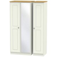 victoria cream ash and modern oak triple wardrobe with mirror