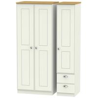 victoria cream ash and modern oak triple wardrobe with 2 drawer