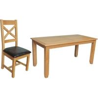vida living klara oak dining set fixed with 4 cross back dining chairs