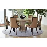 Vida Living Marcello Marble Dining Set - Large Round with 6 Beige Faux Leather Chairs