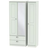 Victoria Grey Matt Triple Wardrobe - Tall 2 Drawer with Mirror