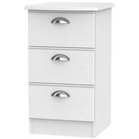 Victoria White Ash Bedside Cabinet - 3 Drawer Locker