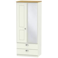 victoria cream ash and modern oak wardrobe 2ft 6in 2 drawer with mirro ...