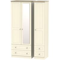 Vienna Cream Ash Triple Wardrobe - Tall with Mirror and Drawer