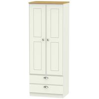 Victoria Cream Ash and Modern Oak Wardrobe - Tall 2ft 6in with 2 Drawer