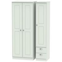 Victoria Grey Matt Triple Wardrobe - Tall Plain with 2 Drawer