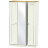 Victoria Cream Ash and Modern Oak Triple Wardrobe - Tall with Mirror