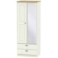 Victoria Cream Ash and Modern Oak Wardrobe - Tall 2ft 6in 2 Drawer with Mirror