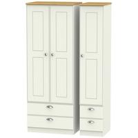 victoria cream ash and modern oak triple wardrobe tall with drawer