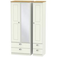 victoria cream ash and modern oak triple wardrobe tall with mirror and ...