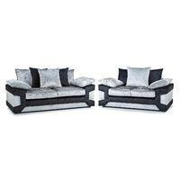 Vivien Velvet 3 and 2 Seater Sofa Suite Black and Silver
