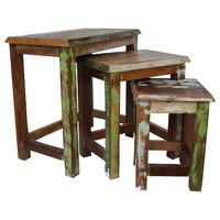 vintage painted teak old nest of tables