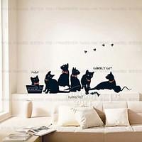 Vinyl Wall Stickers Wallpaper Animal Cartoon Black Cat Family Living Room Sofa Wall Decals House Decoration Poster Home Decor