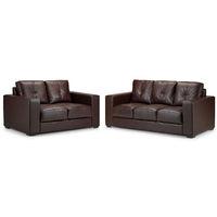 Viana 3 and 2 Seater Leather Suite Brown