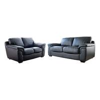 Vita 3 and 2 Seater Leather Suite Black
