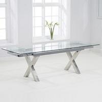 Viano Extendable Glass Dining Table In Clear And Stainless Steel